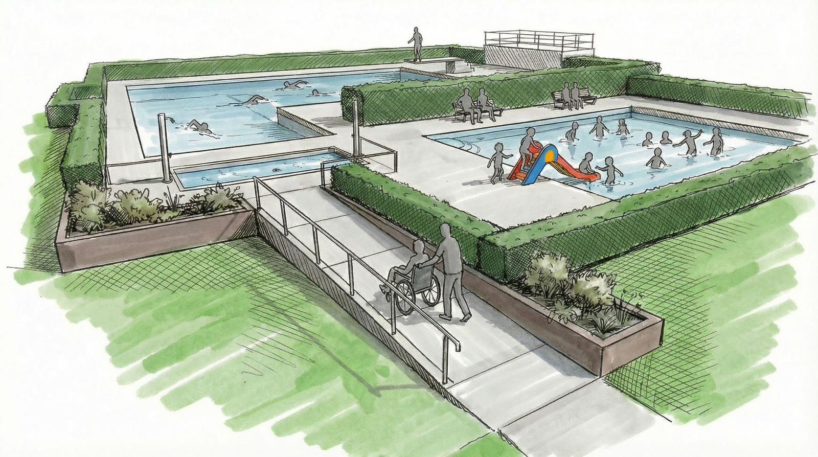 Entwurf des neuen integrativen Freibads Timmaspe